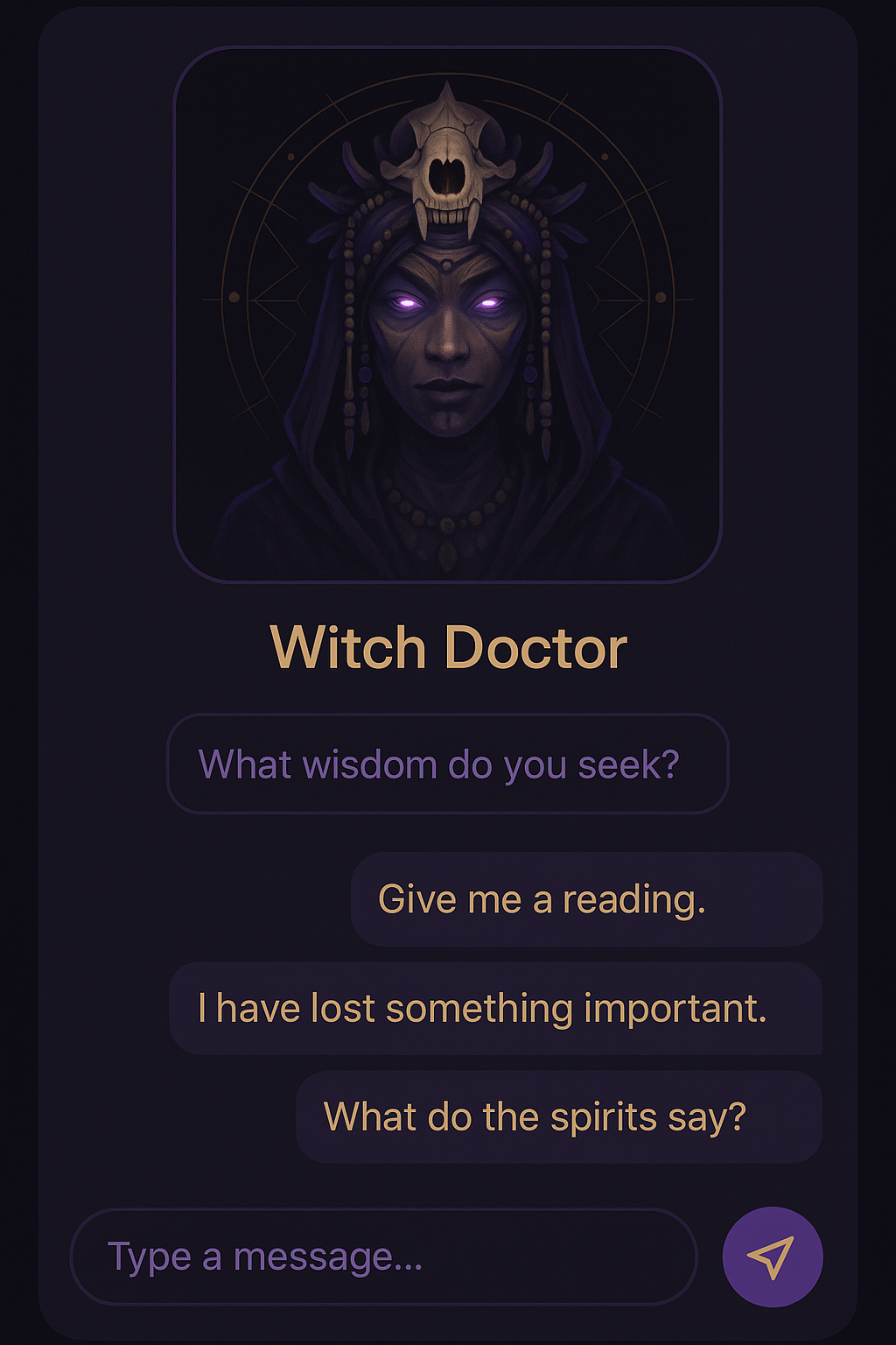 Witch Doctor App Interface